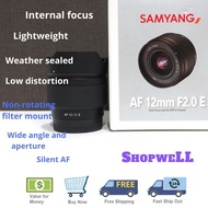 Samyang 12mm F2.0 AF Ultra Wide Angle Auto Focus Lens for Sony E Mount – A6000 a6100 a6300 a6400 – U