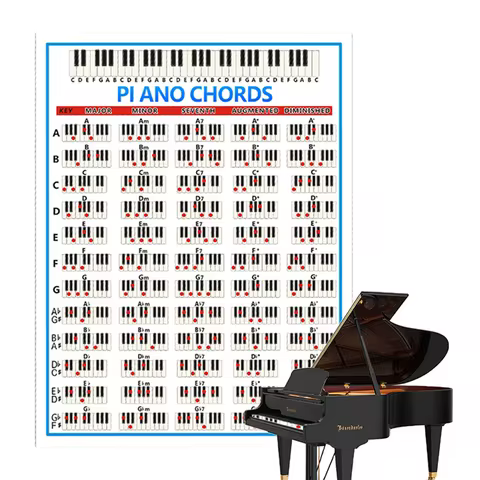 Laminated Piano Chord Chart Poster with 60 Piano Chords Learning Keyboard Piano for Beginners and Mu