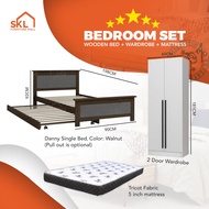 [COMBO] Single Bedroom Set /Katil Kayu Pullout Bed/Katil Budak/Almari Baju/Katil murah / 床架 / Katil