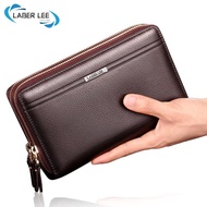 LABER LEE Men Clutch Bag Wristlet Double Zipper Leather Long Wallet