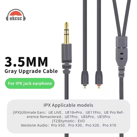 OKCSC IPX T2 Earphone Cable for IPX T2 LINUM ETYMOTIC EVO UE PREMIER WESTONE PRO X SERIES (X10X20X30