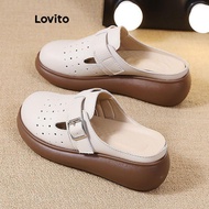 Lovito Casual Baotou Thick Sole Height Boost Breathable Mesh Korean Fashion Flat Sandals for Women L
