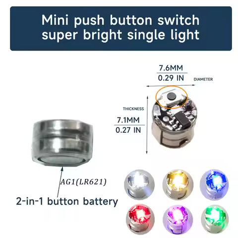 3pcs 7.6*7.1mm Miniature Wireless Led Lamp Model Press Button Type for Robots/House Decoration/Cars/