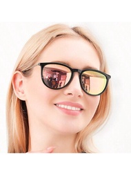 1入女士圓形偏光太陽眼鏡UV400防紫外線，適合戶外休閒和裝飾，開車，釣魚，時尚，豪華，品牌設計師，復古，防眩光鏡片。