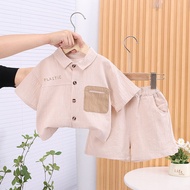 Children Clothes Spring Causal Kids Boy Short Sleeve Solid Causal Shirts Short Pants 2Pcs/set Girl F