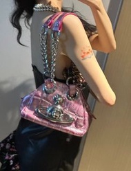 Vivienne Westwood 西太后 粉色爆裂紋 保齡球包包