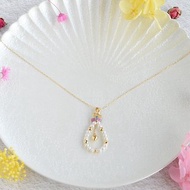 水滴形珍珠和心形項鍊 K金 日本製造