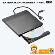 Slim External DVD/RW USB3.0 Type-C + USB 2 in 1 CD-ROM DVD-ROM Burn CD-R/DVD-R Windows Mac Portable