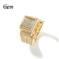 Hip Hop Men Style Street Wear Retro Square Diamond Ring Niche Design Hip Hop Couple Ring