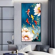 Lukisan ikan koi fengshui 9 plus bingkai ukuran jumbo hiasan dinding - future art painting