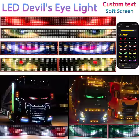 LED Devil Eyes Light Free Custom Text Soft Screen Dynamic For Truck Car BUS APP Remote Control For B