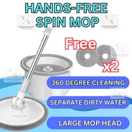 [FREE Mop Cloth x2] Large Wringer Spin Mop Head Bucket Hand-Free Seawage Separation Mop Lantai Murah