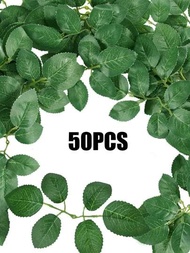 50 Piezas Hojas De Rosa Artificial A Granel, Follaje Verde De Rosa Falsa Para Ramos De Boda, Centros De Mesa De Fiesta, Guirnaldas De Vid De Rosa Y Suministros De Festones