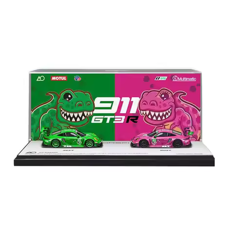 STAR RACE 1:64 Porsche 911 GT3 Red and Green Dinosaur Box Alloy Car Model