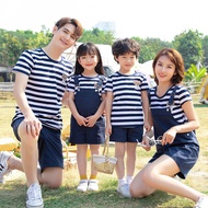 Blue Family Matching Shirt Women Girl Jumpsuit Kids Set Wear Short Pants For Men Women Mini Dress Korean Style Women Blouse