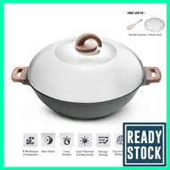 :BEST BUY [ Local ] iGOZO AMOZONAS 36CM NON-STICK PREMIUM GRANITE WOK + GLASS LID FREE : 1. WOODEN SPATULA