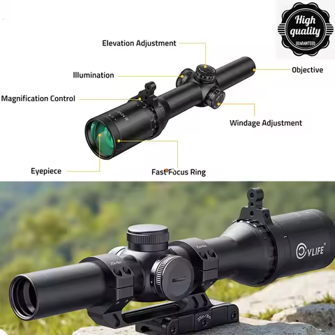 EagleVanta 1-6x24 LPVO Rifle Scope ED Glass Illuminated BDC Reticle Cantilever Mount 30mm Tube Secon