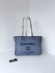 98新Chanel香奈兒 洗水牛仔亮片字母沙灘包 Tote購物袋 小號34*25*18