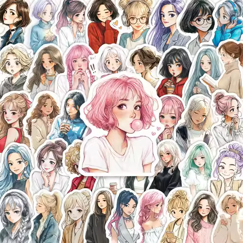 55PCS Hand Drawn Cartoon Girl Avatar Graffiti Stickers Exquisite Fashion Sticker for Phone Computer 