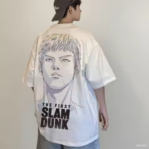 Japanese Anime SLAM DUNK Simple Sketch Character Portrait Print High Street Unisex Men's T-shirt Pur