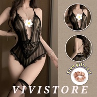 (40kg – 60kg) Vivi Sexy Lingerie Deep V Open Crotch Bodysuit Nightwear Baju Seksi Wanita Malam 性感连体裤