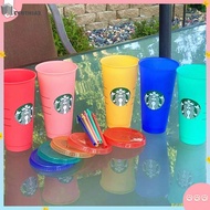 Ready stock Reusable Starbucks Color Changing Cold Rainbow straw Cup Plastic Tumbler with Lid Reusable Plastic Cup -cynthia2