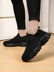 女式黑色運動跑鞋,適用於室內和室外活動如散步,慢跑和休閒活動,舒適透氣的襪子鞋,運動休閒鞋