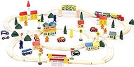 Conductor Carl TCON-201 100-Piece Train Track Town Starter Set Bulk Value Wooden Set with 34 Track Pieces, 12 Cars &amp; Trains, 15 People/Signs, &amp; 39 Trees/Houses