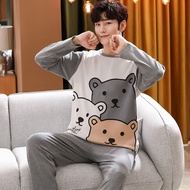 Spring Autumn Mens Pajamas Pure Cotton Loose Fit Long Sleeve Cartoon Animation Design Casual Home Se
