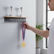 Medal Display Rack with Shelf Easy to Install Award Rack with Hooks Trophy Shelf with Hooks Heavy-Du