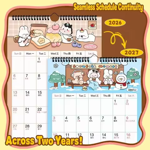 Cartoon Wall Hanging Calendar Coil 2026.9-2027.12 Sheep Year Planning Calendar Monthly Planner 2027 