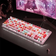 電競鍵盤 機械鍵盤 遊戲鍵盤鍵盤 女生高顏值粉色辦公靜音紅軸鍵鼠套裝 游戲真機械青軸朋克可愛
