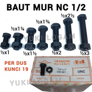 1 Box of NC bolts and nuts UNC/ 1/2 HEX black key 19 length 1 (2.5cm) inches to 6 inches (15 cm).