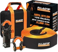 ALL-TOP Tow Strap Kit with Hitch Receiver, 3" x 30' Nylon Recovery Strap 35,000lb Break Strength, He