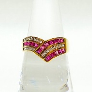 寶麗金珠寶-天然紅寶石真鑽黃K金戒指