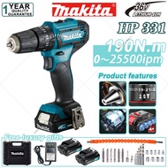 Makita  HP331 36V Cordless Electric Impact Drill See 25500IPM Two lithium batteries and one charger Industrial grade household and commercial power tool set