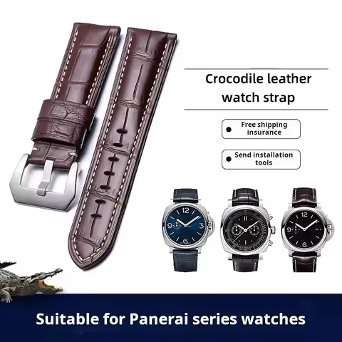 For Panerai 1950 PAM441 111 380 382 Crocodile Leather Watch Strap 22 24 26mm Men Genuine leather wat