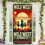 Wild West Door Cover 71x35 Inch Front Porch Door Banner Decoration Western Cowboy Theme for Front Vi