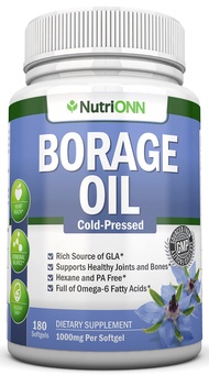 Borage Oil - 1000 mg - 180 Softgels - Cold Pressed High GLA Borage Seed Oil - Hexane and PA Free - G