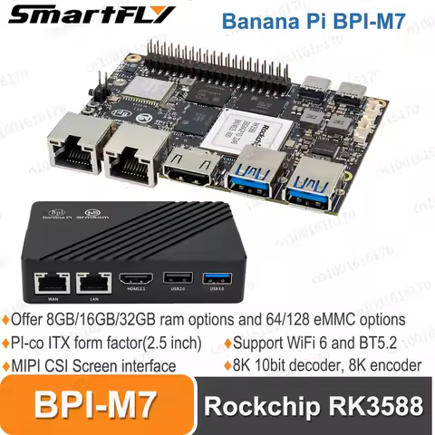 Banana Pi BPI-M7 RockChip RK3588 PI-co ITX Development Board ArmSom Sige7 GPU 5 channel 4K UI,Two 2.