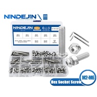 NINDEJIN Round Head Hex Socket Screw Set m2 m2.5 m3 m4 m5 m6 304 Stainless Steel Allen Head Screw Bolt and Nut Kit