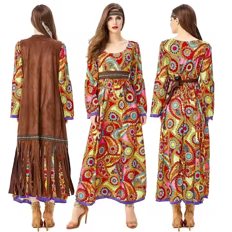 Fantasia Purim Halloween Costumes For Women 60s 70s Retro Hippie Love Costume Carnival Fancy Dress
