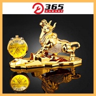 Golden Buffalo Statue with Stone Head and Taplo Clock - - Symbol of luck and fortune, comes with car