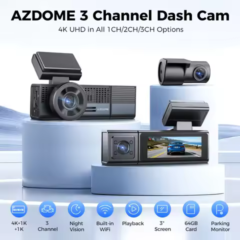 【US Warehouses】AZDOME M500 4K Dash Cam 3-Channel Record WiFi GPS Dash Camera for Cars Voice Control 