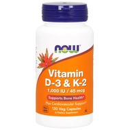 [ วิตามินดี 3 & เค 2 ] Now Foods Vitamin D3 & K2 x 120 แคปซูล (Veg Capsules)