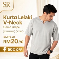🍁 Kurta Lelaki  Viral V-Neck  Lengan Pendek  Material Como Crepe  Collection By SR Textiles