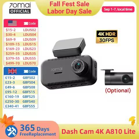 70mai Dash Cam 4K A810 Lite 4K HDR F1.55 Built-in GPS Wi-Fi 6 Voice Control 4G LTE Remote Control Ca