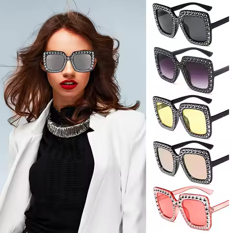 Fashion Crystal V400 Eyewear Oversized Sunglasses Sun Glasses Square Sunglasses
