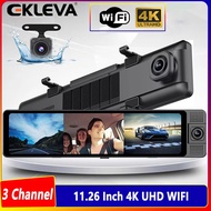 EKLEVA กล้องติดรถยนต์4K 3ช่องกระจกมองหลังด้านหน้าด้านในด้านหลัง2K + 1080P + 1080P WiFi รถแบบมีสองเลน