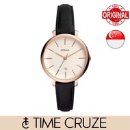 [Time Cruze] Fossil ES4370 Jacqueline Three Hand Date Analog Quartz Black Leather Rose Gold Tone Women Watch ES4370P